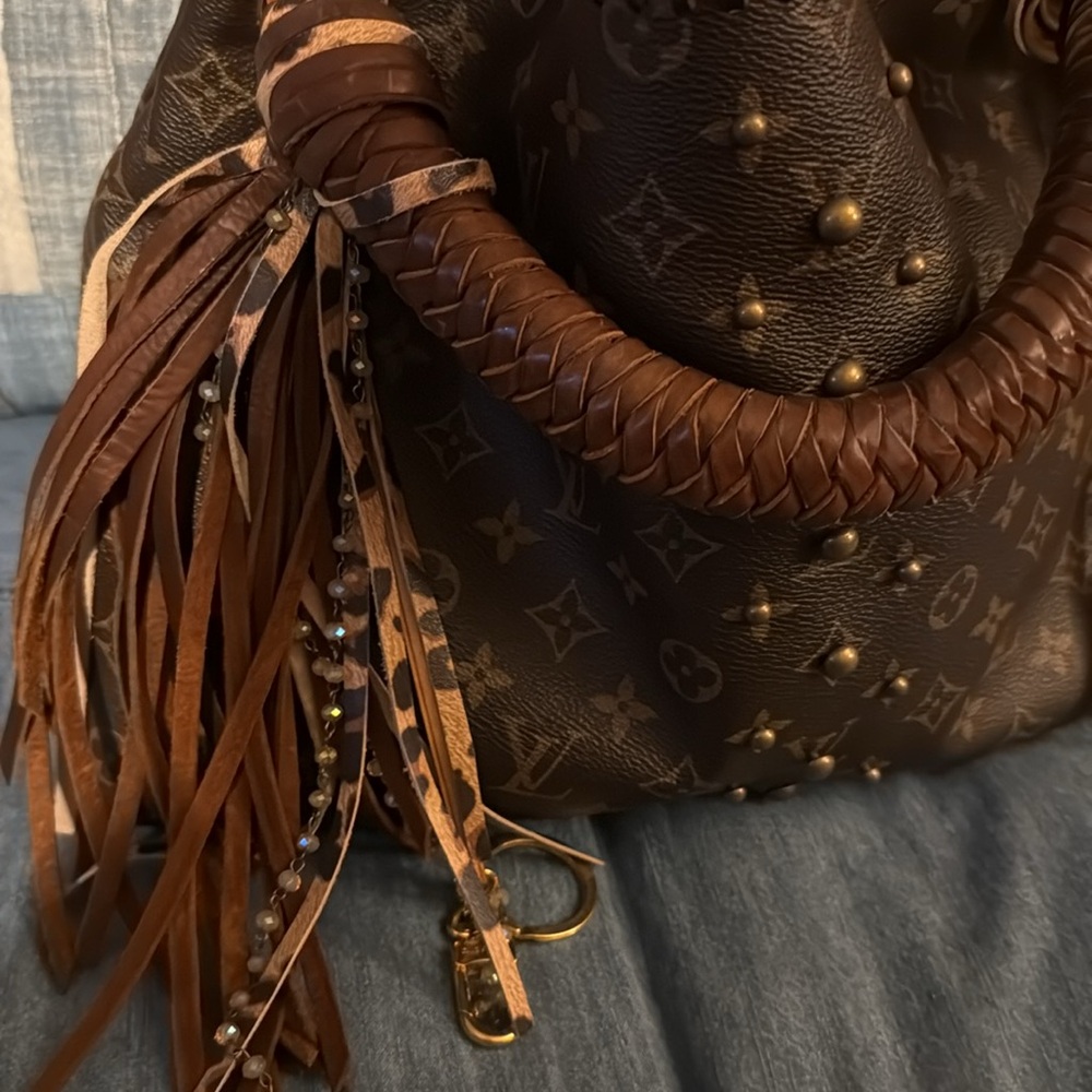 Louis Vuitton Brown Monogram Studded Fringe Hobo - Picture 2 of 4